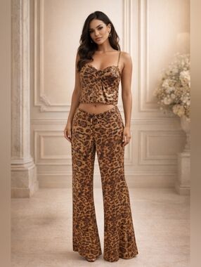 Leopard Print Flare-Leg Pants And Halter Top Set. NWT